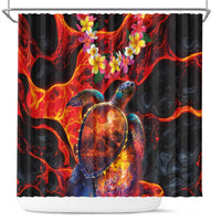 Hawaiian Turtle with Volcanic Eruption Shower Curtain Hibiscus Lei and Lava Flow an Abstract Texture LT03 Black - Polynesian Pride
