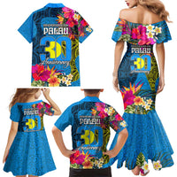 Palau Independence Day Family Matching Mermaid Dress and Hawaiian Shirt 1st October 30th Anniversary Polynesian Jungle Flower LT03 - Polynesian Pride