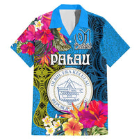 Palau Independence Day Family Matching Mermaid Dress and Hawaiian Shirt 1st October 30th Anniversary Polynesian Jungle Flower LT03 Dad's Shirt - Short Sleeve Blue - Polynesian Pride