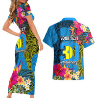 Personalised Palau Independence Day Couples Matching Short Sleeve Bodycon Dress and Hawaiian Shirt 1st October 30th Anniversary Polynesian Jungle Flower LT03 - Polynesian Pride