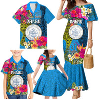 Personalised Palau Independence Day Family Matching Mermaid Dress and Hawaiian Shirt 1st October 30th Anniversary Polynesian Jungle Flower LT03 - Polynesian Pride