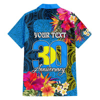 Personalised Palau Independence Day Family Matching Off The Shoulder Long Sleeve Dress and Hawaiian Shirt 1st October 30th Anniversary Polynesian Jungle Flower LT03 - Polynesian Pride