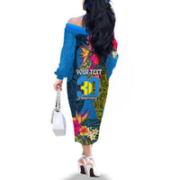 Personalised Palau Independence Day Family Matching Off The Shoulder Long Sleeve Dress and Hawaiian Shirt 1st October 30th Anniversary Polynesian Jungle Flower LT03 - Polynesian Pride