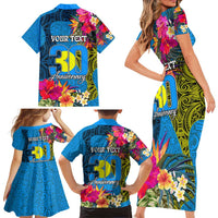 Personalised Palau Independence Day Family Matching Short Sleeve Bodycon Dress and Hawaiian Shirt 1st October 30th Anniversary Polynesian Jungle Flower LT03 - Polynesian Pride