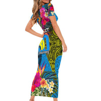 Personalised Palau Independence Day Family Matching Short Sleeve Bodycon Dress and Hawaiian Shirt 1st October 30th Anniversary Polynesian Jungle Flower LT03 - Polynesian Pride