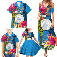 Personalised Palau Independence Day Family Matching Summer Maxi Dress and Hawaiian Shirt 1st October 30th Anniversary Polynesian Jungle Flower LT03 - Polynesian Pride