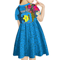 Personalised Palau Independence Day Kid Short Sleeve Dress 1st October 30th Anniversary Polynesian Jungle Flower LT03 - Polynesian Pride