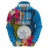 Personalised Palau Independence Day Zip Hoodie 1st October 30th Anniversary Polynesian Jungle Flower LT03 - Polynesian Pride