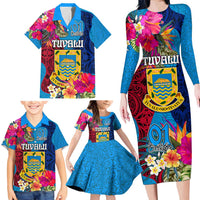 Tuvalu Independence Day Family Matching Long Sleeve Bodycon Dress and Hawaiian Shirt 1st October 46th Anniversary Polynesian Jungle Flower LT03 - Polynesian Pride