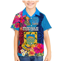 Tuvalu Independence Day Family Matching Mermaid Dress and Hawaiian Shirt 1st October 46th Anniversary Polynesian Jungle Flower LT03 Son's Shirt Blue - Polynesian Pride