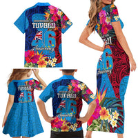 Tuvalu Independence Day Family Matching Short Sleeve Bodycon Dress and Hawaiian Shirt 1st October 46th Anniversary Polynesian Jungle Flower LT03 - Polynesian Pride