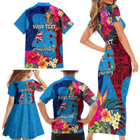 Personalised Tuvalu Independence Day Family Matching Short Sleeve Bodycon Dress and Hawaiian Shirt 1st October 46th Anniversary Polynesian Jungle Flower LT03 - Polynesian Pride