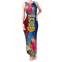 Personalised Tuvalu Independence Day Family Matching Tank Maxi Dress and Hawaiian Shirt 1st October 46th Anniversary Polynesian Jungle Flower LT03 Mom's Dress Blue - Polynesian Pride