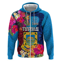 Personalised Tuvalu Independence Day Zip Hoodie 1st October 46th Anniversary Polynesian Jungle Flower LT03 Zip Hoodie Blue - Polynesian Pride