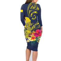 Niue Independence Day Family Matching Long Sleeve Bodycon Dress and Hawaiian Shirt Hiapo Pattern Hibiscus Plumeria and Uga LT03 - Polynesian Pride