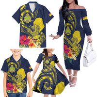 Niue Independence Day Family Matching Off The Shoulder Long Sleeve Dress and Hawaiian Shirt Hiapo Pattern Hibiscus Plumeria and Uga LT03 - Polynesian Pride