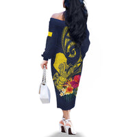 Niue Independence Day Family Matching Off The Shoulder Long Sleeve Dress and Hawaiian Shirt Hiapo Pattern Hibiscus Plumeria and Uga LT03 - Polynesian Pride