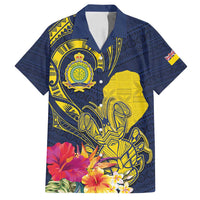 Niue Independence Day Family Matching Off Shoulder Maxi Dress and Hawaiian Shirt Hiapo Pattern Hibiscus Plumeria and Uga LT03 Dad's Shirt - Short Sleeve Yellow - Polynesian Pride