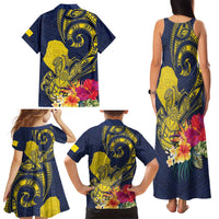 Niue Independence Day Family Matching Tank Maxi Dress and Hawaiian Shirt Hiapo Pattern Hibiscus Plumeria and Uga LT03 - Polynesian Pride