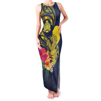 Niue Independence Day Family Matching Tank Maxi Dress and Hawaiian Shirt Hiapo Pattern Hibiscus Plumeria and Uga LT03 Mom's Dress Yellow - Polynesian Pride