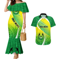 Custom Enga Mioks Rugby Couples Matching Mermaid Dress and Hawaiian Shirt Papua New Guinea Polynesian Tattoo LT03 Green - Polynesian Pride