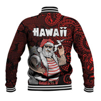 Hawaii Aloha Santa Claus Funny Polynesian Tattoo Baseball Jacket Red Color