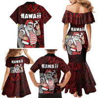 Hawaii Aloha Santa Claus Funny Polynesian Tattoo Family Matching Mermaid Dress and Hawaiian Shirt Red Color LT03 - Polynesian Pride