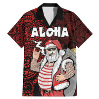 Hawaii Aloha Santa Claus Funny Polynesian Tattoo Family Matching Mermaid Dress and Hawaiian Shirt Red Color LT03 Dad's Shirt - Short Sleeve Red - Polynesian Pride