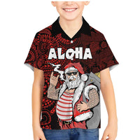 Hawaii Aloha Santa Claus Funny Polynesian Tattoo Family Matching Mermaid Dress and Hawaiian Shirt Red Color LT03 Son's Shirt Red - Polynesian Pride