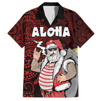 Hawaii Aloha Santa Claus Funny Polynesian Tattoo Family Matching Off The Shoulder Long Sleeve Dress and Hawaiian Shirt Red Color LT03 Dad's Shirt - Short Sleeve Red - Polynesian Pride