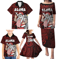 Hawaii Aloha Santa Claus Funny Polynesian Tattoo Family Matching Puletasi and Hawaiian Shirt Red Color LT03 - Polynesian Pride