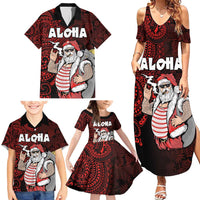 Hawaii Aloha Santa Claus Funny Polynesian Tattoo Family Matching Summer Maxi Dress and Hawaiian Shirt Red Color LT03 - Polynesian Pride