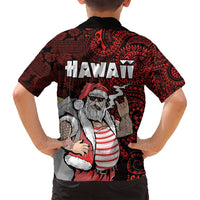 Hawaii Aloha Santa Claus Funny Polynesian Tattoo Family Matching Tank Maxi Dress and Hawaiian Shirt Red Color LT03 - Polynesian Pride