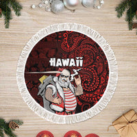 Hawaii Aloha Santa Claus Funny Polynesian Tattoo Tree Skirt Red Color LT03 Fringed Red - Polynesian Pride
