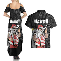 Hawaii Aloha Santa Claus Funny Polynesian Tattoo Couples Matching Summer Maxi Dress and Hawaiian Shirt Black Color LT03 - Polynesian Pride