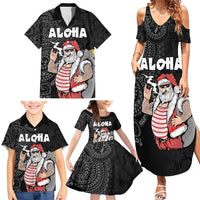Hawaii Aloha Santa Claus Funny Polynesian Tattoo Family Matching Summer Maxi Dress and Hawaiian Shirt Black Color LT03 - Polynesian Pride