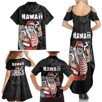 Hawaii Aloha Santa Claus Funny Polynesian Tattoo Family Matching Summer Maxi Dress and Hawaiian Shirt Black Color LT03 - Polynesian Pride