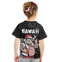 Hawaii Aloha Santa Claus Funny Polynesian Tattoo Kid T Shirt Black Color