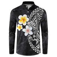Hawaiian Hibiscus and Plumeria Polynesian Tribal Tattoo Button Sweatshirt Black Color