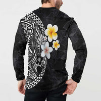 Hawaiian Hibiscus and Plumeria Polynesian Tribal Tattoo Button Sweatshirt Black Color