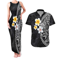 Hawaiian Hibiscus and Plumeria Polynesian Tribal Tattoo Couples Matching Tank Maxi Dress and Hawaiian Shirt Black Color LT03 Black - Polynesian Pride