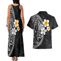 Hawaiian Hibiscus and Plumeria Polynesian Tribal Tattoo Couples Matching Tank Maxi Dress and Hawaiian Shirt Black Color LT03 - Polynesian Pride