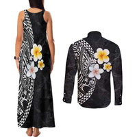 Hawaiian Hibiscus and Plumeria Polynesian Tribal Tattoo Couples Matching Tank Maxi Dress and Long Sleeve Button Shirt Black Color LT03 - Polynesian Pride