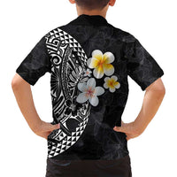 Hawaiian Hibiscus and Plumeria Polynesian Tribal Tattoo Family Matching Long Sleeve Bodycon Dress and Hawaiian Shirt Black Color LT03 - Polynesian Pride