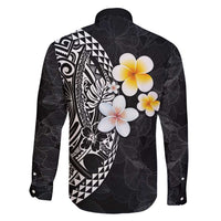 Hawaiian Hibiscus and Plumeria Polynesian Tribal Tattoo Family Matching Long Sleeve Bodycon Dress and Hawaiian Shirt Black Color LT03 - Polynesian Pride