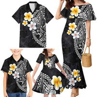 Hawaiian Hibiscus and Plumeria Polynesian Tribal Tattoo Family Matching Mermaid Dress and Hawaiian Shirt Black Color LT03 - Polynesian Pride