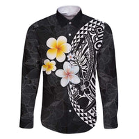 Hawaiian Hibiscus and Plumeria Polynesian Tribal Tattoo Family Matching Short Sleeve Bodycon Dress and Hawaiian Shirt Black Color LT03 Dad's Shirt - Long Sleeve Black - Polynesian Pride