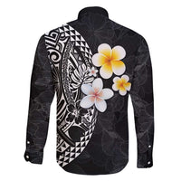 Hawaiian Hibiscus and Plumeria Polynesian Tribal Tattoo Family Matching Short Sleeve Bodycon Dress and Hawaiian Shirt Black Color LT03 - Polynesian Pride