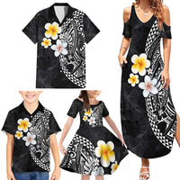 Hawaiian Hibiscus and Plumeria Polynesian Tribal Tattoo Family Matching Summer Maxi Dress and Hawaiian Shirt Black Color LT03 - Polynesian Pride