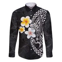 Hawaiian Hibiscus and Plumeria Polynesian Tribal Tattoo Family Matching Tank Maxi Dress and Hawaiian Shirt Black Color LT03 Dad's Shirt - Long Sleeve Black - Polynesian Pride
